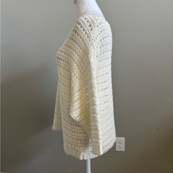Magaschoni Cream Boat Neck Open Knit Crochet-Like Pattern Medium - Picture 2 of 6
